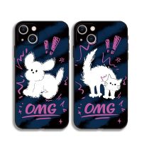 เคสโทรศัพท์มือถือ ซิลิโคนนิ่ม ลายกระต่าย และแมว OMG สีดํา สําหรับ Case เคสซิลิโคน IPhone 13 Mini 14 Pro Max X Xs Xr 6s 7 8 Plus 11 12 Pro Max Se2020 เคสไอโฟน