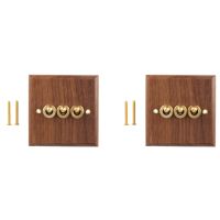 2X Retro American Industrial Style Light Switch Socket,Solid Wood Brass Toggle Switch Plate,Antique Home Stay Switch(3)