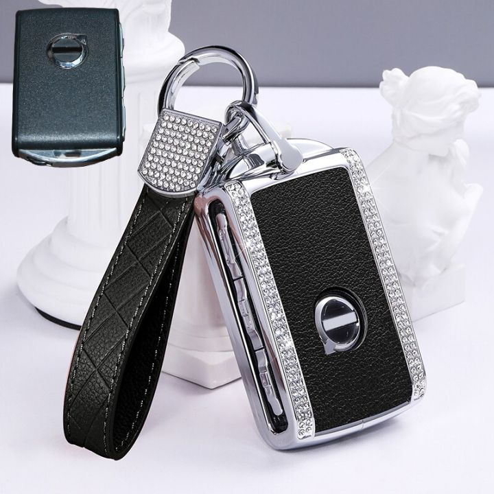 fashionable-diamond-car-key-shell-alloy-leather-car-remote-control-key-case-for-volvo-s90-s60-xc60-xc40-v60-v90-protective-cover