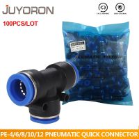 ❣● 100pcs PE series T shaped Tee 4 6 8 10 12 14 16mm Hose 3 Way Port Y Shape Air Pneumatic Quick air Pneumatic Connectors Coupling