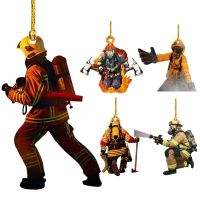 【CC】✒  Firefighter Car Pendant Figurines Ornaments Rearview Mirror Hanging Children Gifts Accessories