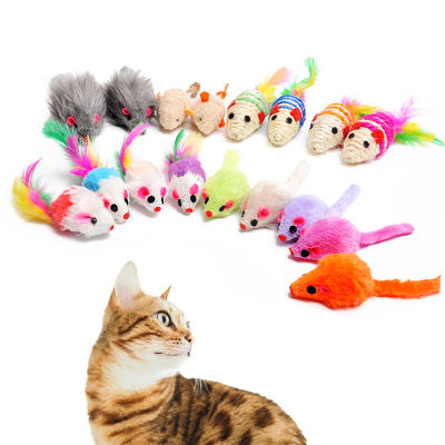 หนูปลอมหนูขนสีหางขนนกหนูของเล่นแมว(ของเล่นแมว)​  แบบตุ๊กตาหนู และ ขนนก สินค้าส่งจากไทย