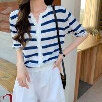 ▩℡ Summer fashion knitted Cardigan with stripes Pattern 44876