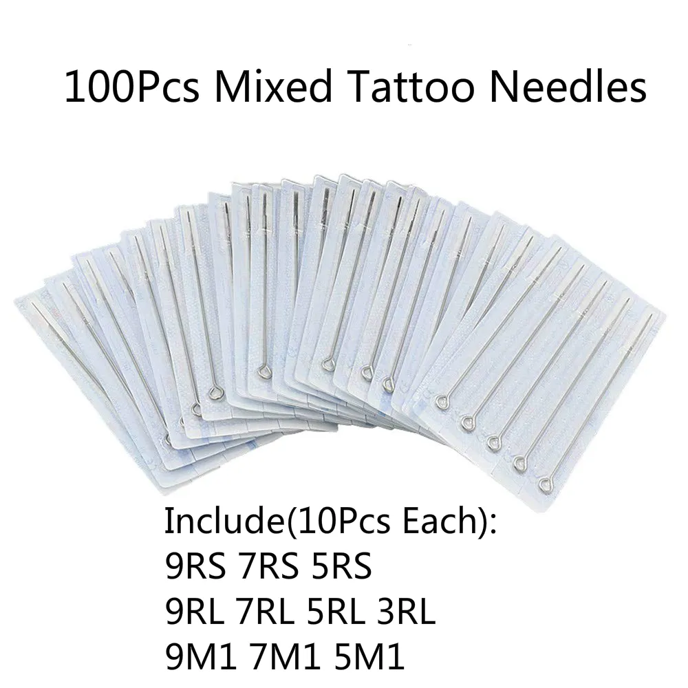 100Pcs Mixed Tattoo Needles, Disposable Tattoo Needles Assorted Liners and  Shaders with 3RL, 5RL, 7RL, 9RL, 5RS, 7RS, 9RS, 5M1, 7M1, 9M1 Used For  TattooMachine,Tattoo Kit and Tattoo Supplies | Lazada
