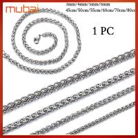 MUBAI 3/4/5/6MM พังก์ กอธิค โชคเกอร์ สีเงิน ห่วงโซ่ข้าวสาลีถัก ลิงค์หนัก ปลอกคอโลหะ สร้อยคอสแตนเลส