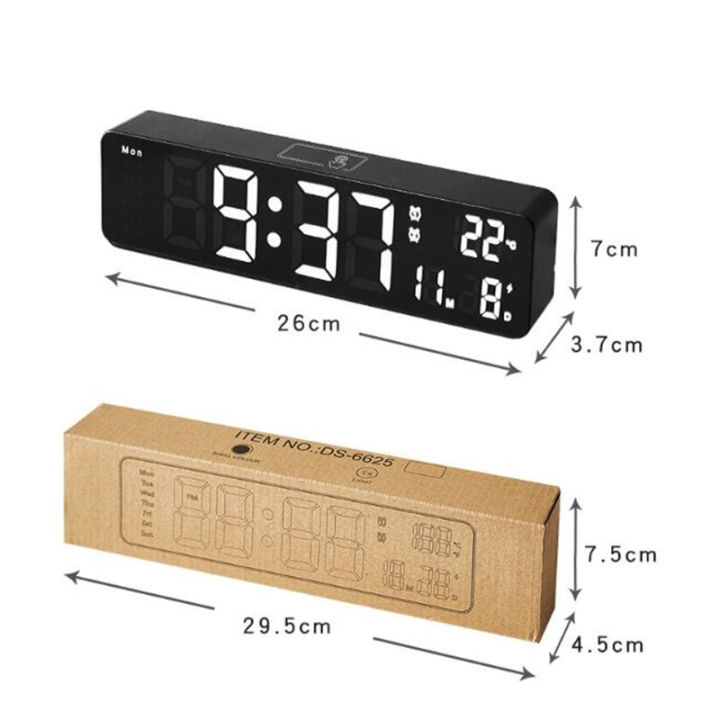 นาฬิกาปลุกดิจิตอลอุณหภูมิวันที่นาฬิกาปลุกคู่การควบคุมเสียงนาฬิกาตั้งโต๊ะอิเล็กทรอนิกส์เลื่อนผนัง-led-นาฬิกาสำหรับห้องนั่งเล่น-x78