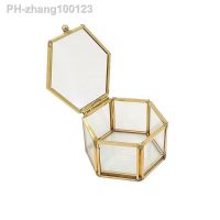 Hexagon Transparent Glass Ring Box Wedding Ring Box Geometric Clear Glass Jewelry Box Jewelry Organizer Holder Tabletop Containe