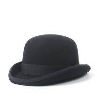 4Size 100 Wool Womens Mens Black Bowler Hat Gentleman CrushableTraditional Billycock Groom Hats