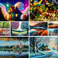 ✴❖ Landscape Wonderful Nature Villa Printed Fabric Cross-Stitch Embroidery Kit Handicraft Craft Sewing Hobby Mulina Wholesale Magic