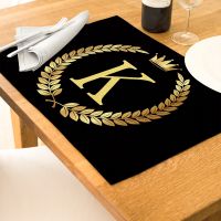 Home Decor Luxury Black Golden Letter Print Linen Dining Table Mats Alphabet Kitchen Placemat 42x32cm Coasters Pads Bowl Cup Mat