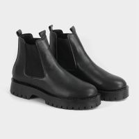 CODhuanglan212 [Big Size 46] Chunky Leather sit Chelsea Chunky Boots With High Sole