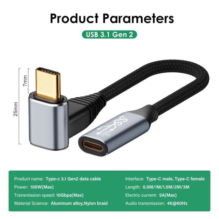 kabel-ekstensi-usb-tipe-c-3m-90-derajat-kabel-ekstensi-usbc-3-1-gen-2-10gbps-pd-100w-pengisi-daya-data-kabel-pemanjang-video-4k-untuk-macbook-samsung