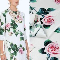 Brand Fashion Designer Rose Jacquard Fabric Ladies Clothing Printed Children Polyester Fabrics Cloth for Dress Per Meter Sewing