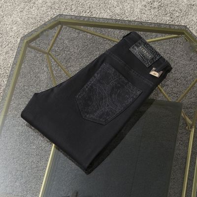 New Light Luxury Black Bull High Elastic Crocodile Leather Brand Large Casual Mens Jeans