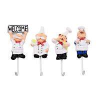 Pack of 4 Resin French Chef Figurine Wall Hooks Decorative Cook Wall Mount Rack Hook Hanger(Assorted Style)