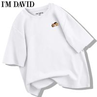 I M DAVID embroidery short-sleeved summer male young students leisure trend loose big yards of cotton blouse tide