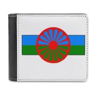 Gypsy Manouche Logo Mens Wallet Leather Purse Holder Credit Card Short Wallet Gypsy Flag Wheel Roma Rota Traveler Style