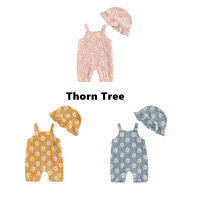 Thorn Tree 2 ชิ้นเด็กทารกหญิง Romper ดอกไม้พิมพ์แขนกุด Jumpsuits เสื้อผ้าบอดี้สูทพร้อมชุดหมวก