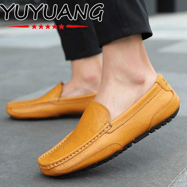 รองเท้าสไตล์เกาหลีหนังผู้ชายแบบลำลองใหม่-รองเท้าบุรุษด้านล่างที่อ่อนนุ่ม-nappa-รองเท้าหนังขี้เกียจ-kasual-kulit-kasual-lelaki-moccasins