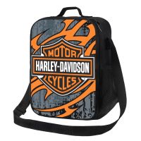 กระเป๋าใส่ข้าวกลางวันฉนวน Harley Davidsons กระเป๋าทรงสี่เหลี่ยมมีหูหิ้วสะพายไหล่อาหารกลางวันใช้ซ้ำได้มีเข็มขัดพยุงหลังกระเป๋าตู้แช่อาหารกลางวันแบบพกพาเหมาะสำหรับเด็กผู้ชายเดินทางของเด็กผู้หญิงปิกนิกสำนักงานทำงาน