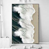 บทคัดย่อ White Waves ภาพวาดสีน้ำมันพิมพ์บนผ้าใบ-Beach Seascape โปสเตอร์และภาพพิมพ์สำหรับตกแต่งห้องนั่งเล่น-Modern Wall Art สำหรับตกแต่งบ้าน