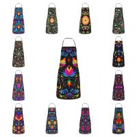 Colorful Mexican Flowers Pattern Apron Kitchen Chef Cooking Baking Bib Men Women Mexico Floral Art Tablier Cuisine for Gardening