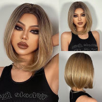 HENRY MARGU Bob Straight Brown Black Ombre Synthetic Wig Natural Short Wig for Women Middle Part Cosplay Wigs Heat Resistant