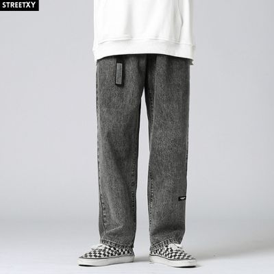 Streetxt - Talent Jeans ยีนส์กระบอก สีเทาเข้ม แถมเข็มขัด สุดคูล