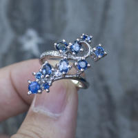 แหวนพลอยไพลินบางกะจะจันทบุรี(BLUE SAPPHIRE)ตัวเรือนเงินแท้92.5%ชุบทองคำขาว พลอยแท้จากบ่อบางกะจะ จันทบุรี