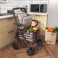 [COD] The new elderly scooter folding shopping seat can sit four-wheel grocery cart walker push the