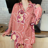 Womens Cute Cartoon Pajamas Set Turn-down Collar Pyjamas Long Sleeves Suit Soft Female Sleepwear Autumn Homewear Home Services