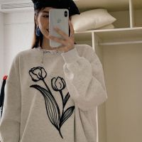 2023 Genuine  Korean style tulip print sweatshirt for women loose oversize autumn new art student niche design ins