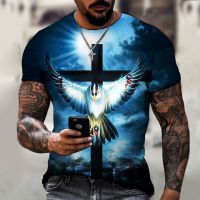 2023 In stock ■Summer 3D Printed T-Shirts Lucky Cross Jesus Religious T-Shirt Men and Womne Short Sleeves Street F，Contact the seller to personalize the name and logo