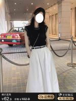 ☊ A-line mid-length skirt womens 2023 new summer high-waist slimming design niche casual commuting white skirt