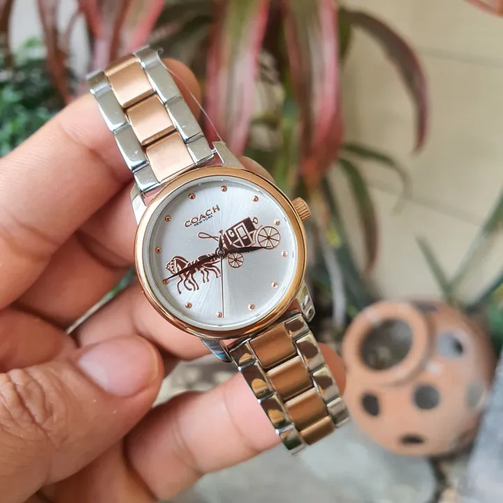 Coach Grand Three Hand with Horse and Carriage in Dial Silver / Rose Gold  Two-Tone 28mm Stainless Steel Bracelet Women's Watch With 1 Year Warranty  For Mechanism | Lazada PH