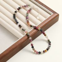 5-6Mm Natural Tourmaline Necklace 925 Sterling Silver Multicolor Stones Beaded Fashion Elegant  Jewelry Gift Hot For Women