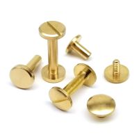 10pcs Solid Brass Copper Flat Round Head Stud Chicago Screw Rivet Post Nail For Leather Craft Wallet Bag Belt Strap Repair DIY Screw Nut Drivers