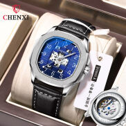 Chenxi Tự Động CX-8813 Cho Nam Dạ Quang Rỗng Da Thật Cao Cấp Mới Vuông