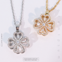 Elegant Creative 360 ° หมุนหัวใจ Zircon Four Leaf Clover สร้อยคอจี้สำหรับผู้หญิง Charm จัดเลี้ยงวันเกิดเครื่องประดับ Gift