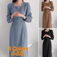 ▧❡◕ ZANZEA Women Korean Style Slim Square Collar Solid Color Holiday Dress