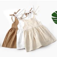 New Essentials Summer Kids Sleeveless Dress For Little Girl Cotton Skinny Beach Skirt With Pocket Solid Slip Dresses Clothing  by Hs2023