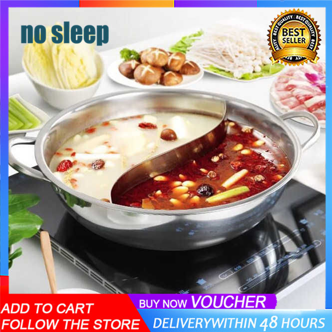 Stainless Steel Shabu Hot Pot with Divider for Induction Cooktop Gas  Stove,Without Cover 