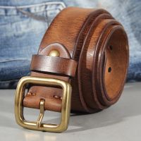 3.8cm Male Leather Copper Buckle Handmade First Pure Cowhide Retro All-match Casual Jeans Soft Belt Brown Black Luxury Belts