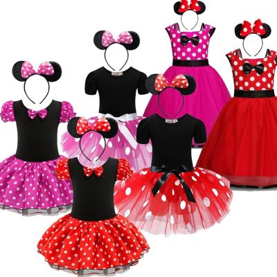 Little Girl Dresses Kids Summer Red Dot Mouse Costume Baby Birthday Party Clothes Children Princess Christmas Disguise Headwear