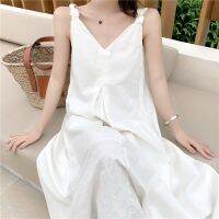 Super beautiful seaside resort wind white cotton jacquard v-neck condole fairy dress