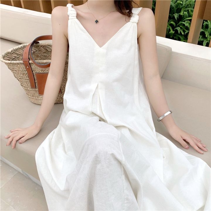 super-beautiful-seaside-resort-wind-white-cotton-jacquard-v-neck-condole-fairy-dress