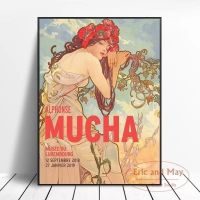 ♝✟✓ โปสเตอร์ภาพวาดผ้าใบ Mucha Alphonse สไตล์โมเดิร์นมินิมอล สําหรับตกแต่งผนังห้องนอน ห้องนั่งเล่น