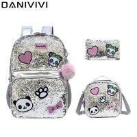 กระเป๋า Tas Ransel Anak Perempuan 3อิน1กระเป๋าโรงเรียนน่ารักเลื่อมสีเงินสำหรับเด็กนักเรียนกระเป๋าความจุขนาดใหญ่