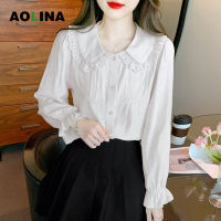 เสื้อแขนยาวคอตุ๊กตา AOLINA 2023ฉบับภาษาเกาหลีแบบหวานย้อนยุคที่สวยงามทันสมัย