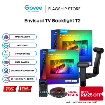 Govee Envisual TV LED Backlight T2 with Dual Cameras, 11.8ft RGBIC Wi-Fi  LED Strip Lights for 55-65 inch TVs, Double Strip Light Beads, Adapts to